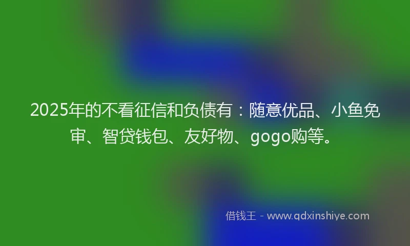 2025年的不看征信和负债有：随意优品、小鱼免审、智贷钱包、友好物、gogo购等。