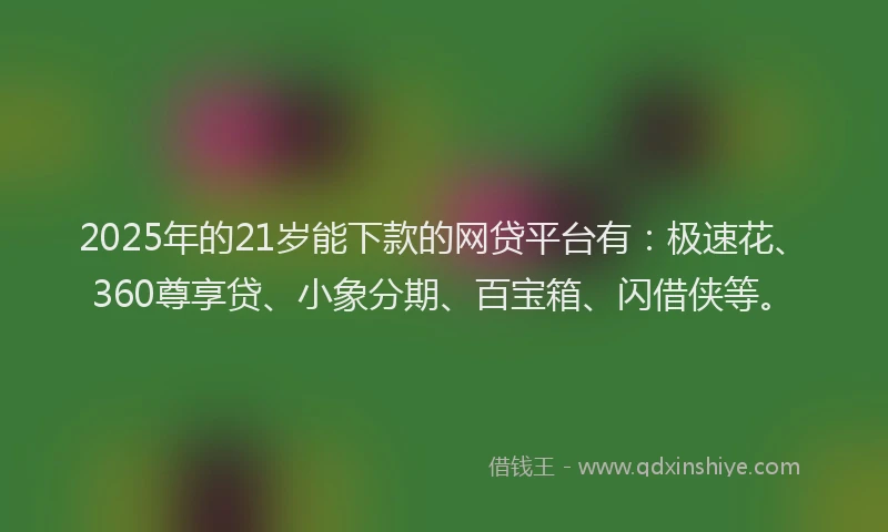2025年的21岁能下款的网贷平台有：极速花、360尊享贷、小象分期、百宝箱、闪借侠等。