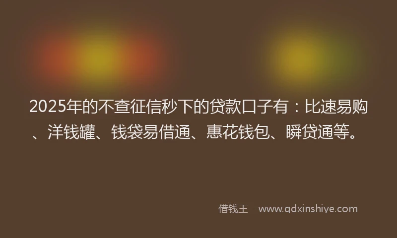 2025年的不查征信秒下的贷款口子有：比速易购、洋钱罐、钱袋易借通、惠花钱包、瞬贷通等。
