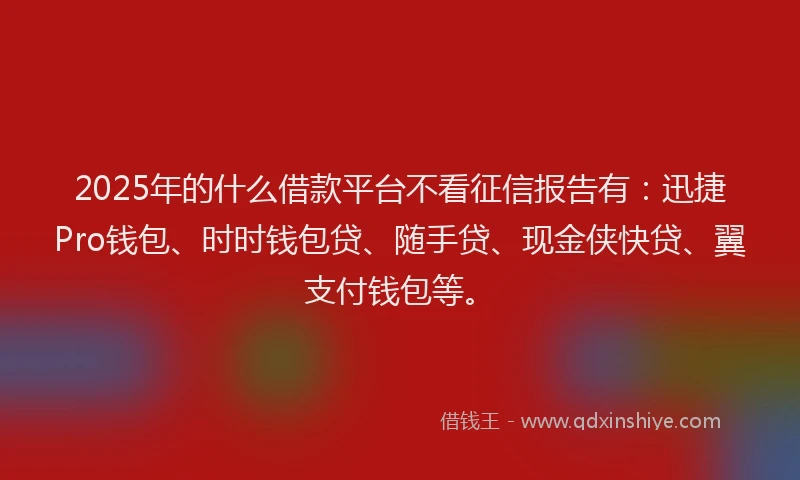 2025年的什么借款平台不看征信报告有：迅捷Pro钱包、时时钱包贷、随手贷、现金侠快贷、翼支付钱包等。
