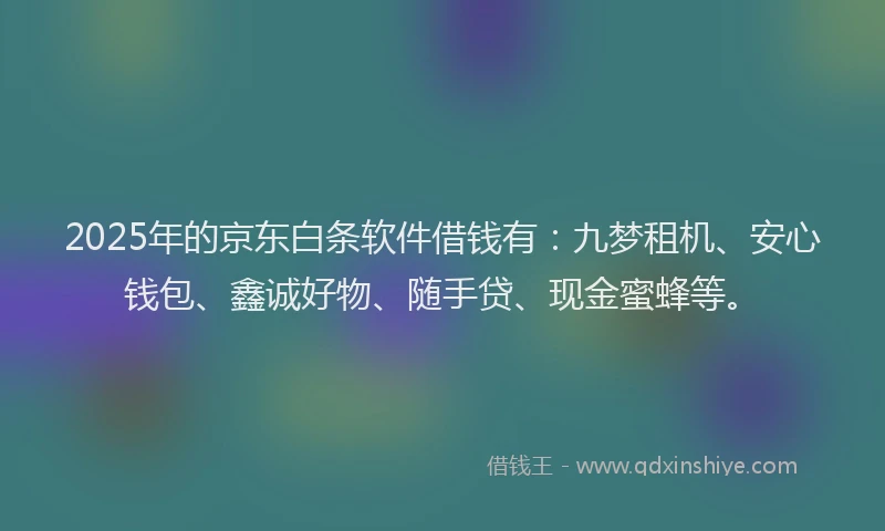 2025年的京东白条软件借钱有：九梦租机、安心钱包、鑫诚好物、随手贷、现金蜜蜂等。