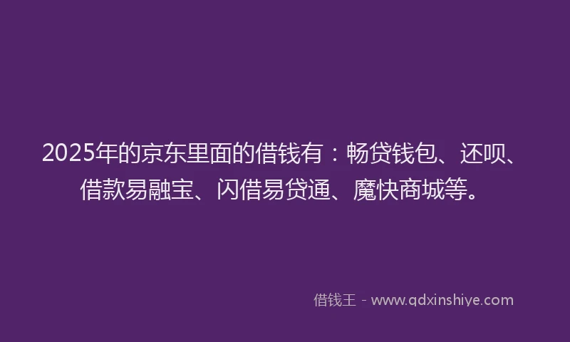 2025年的京东里面的借钱有：畅贷钱包、还呗、借款易融宝、闪借易贷通、魔快商城等。