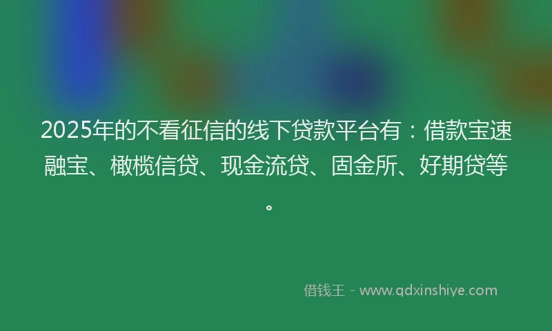 2025年的不看征信的线下贷款平台有：借款宝速融宝、橄榄信贷、现金流贷、固金所、好期贷等。