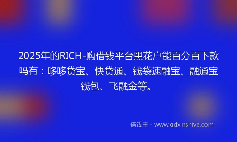 2025年的RICH-购借钱平台黑花户能百分百下款吗有：哆哆贷宝、快贷通、钱袋速融宝、融通宝钱包、飞融金等。