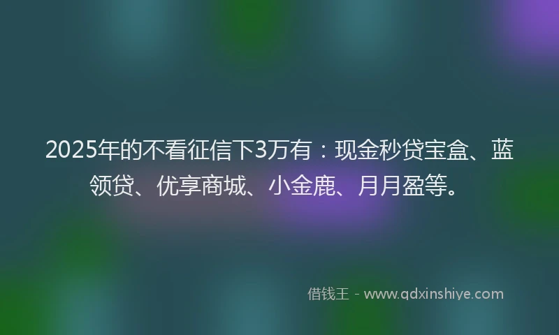 2025年的不看征信下3万有：现金秒贷宝盒、蓝领贷、优享商城、小金鹿、月月盈等。