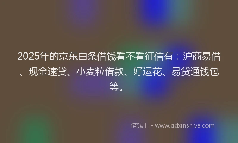 2025年的京东白条借钱看不看征信有：沪商易借、现金速贷、小麦粒借款、好运花、易贷通钱包等。