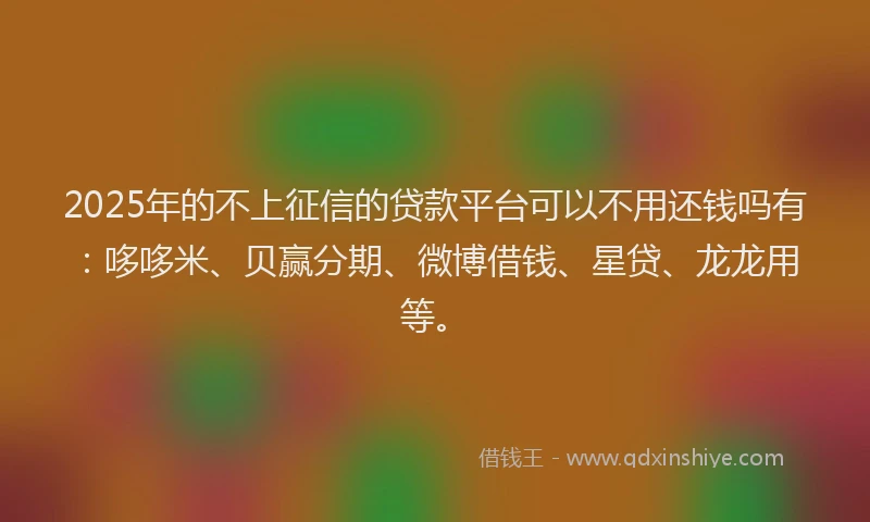 2025年的不上征信的贷款平台可以不用还钱吗有：哆哆米、贝赢分期、微博借钱、星贷、龙龙用等。