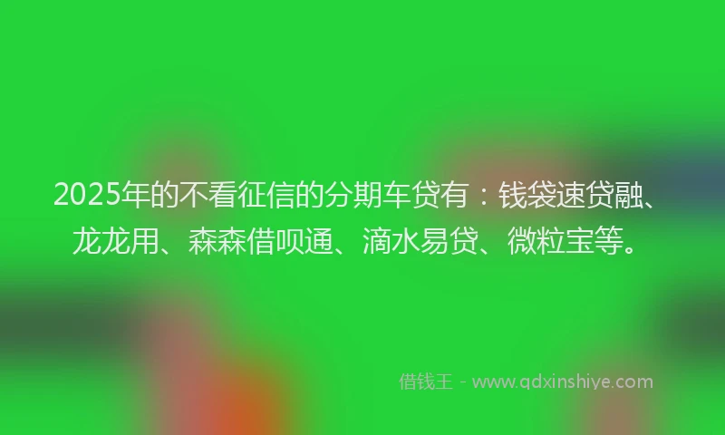 2025年的不看征信的分期车贷有：钱袋速贷融、龙龙用、森森借呗通、滴水易贷、微粒宝等。