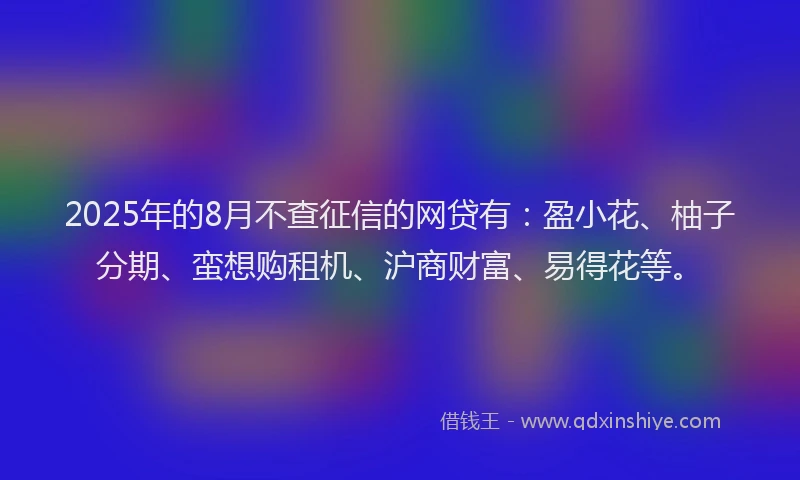 2025年的8月不查征信的网贷有：盈小花、柚子分期、蛮想购租机、沪商财富、易得花等。