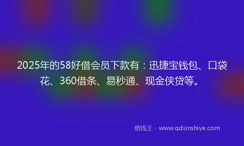 2025年的58好借会员下款有：迅捷宝钱包、口袋花、360借条、易秒通、现金侠贷等。