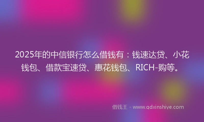 2025年的中信银行怎么借钱有：钱速达贷、小花钱包、借款宝速贷、惠花钱包、RICH-购等。
