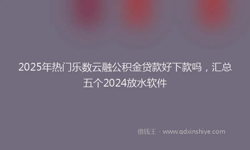 2025年热门乐数云融公积金贷款好下款吗，汇总五个2024放水软件