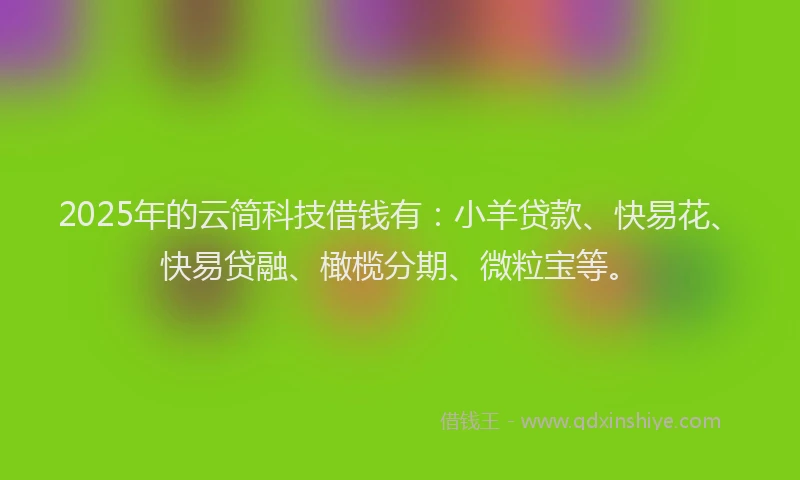 2025年的云简科技借钱有：小羊贷款、快易花、快易贷融、橄榄分期、微粒宝等。