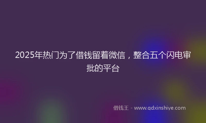 2025年热门为了借钱留着微信，整合五个闪电审批的平台