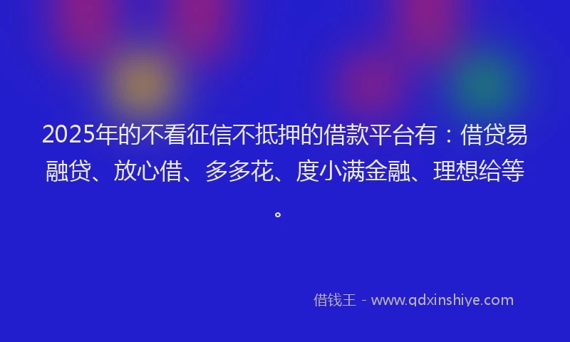2025年的不看征信不抵押的借款平台有：借贷易融贷、放心借、多多花、度小满金融、理想给等。