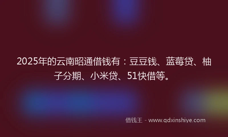2025年的云南昭通借钱有：豆豆钱、蓝莓贷、柚子分期、小米贷、51快借等。