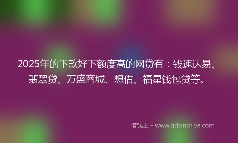 2025年的下款好下额度高的网贷有：钱速达易、翡翠贷、万盛商城、想借、福星钱包贷等。