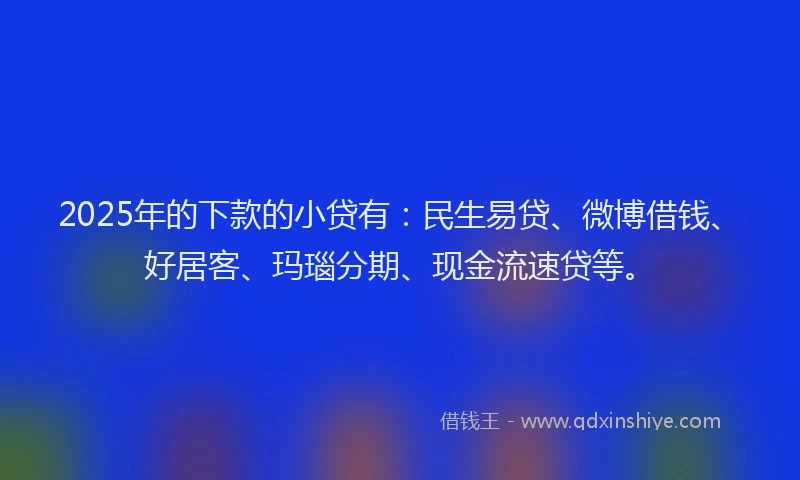 2025年的下款的小贷有：民生易贷、微博借钱、好居客、玛瑙分期、现金流速贷等。