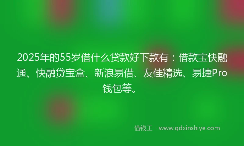 2025年的55岁借什么贷款好下款有：借款宝快融通、快融贷宝盒、新浪易借、友佳精选、易捷Pro钱包等。