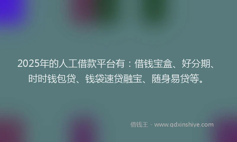 2025年的人工借款平台有：借钱宝盒、好分期、时时钱包贷、钱袋速贷融宝、随身易贷等。