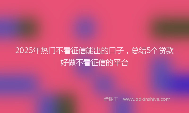 2025年热门不看征信能出的口子，总结5个贷款好做不看征信的平台