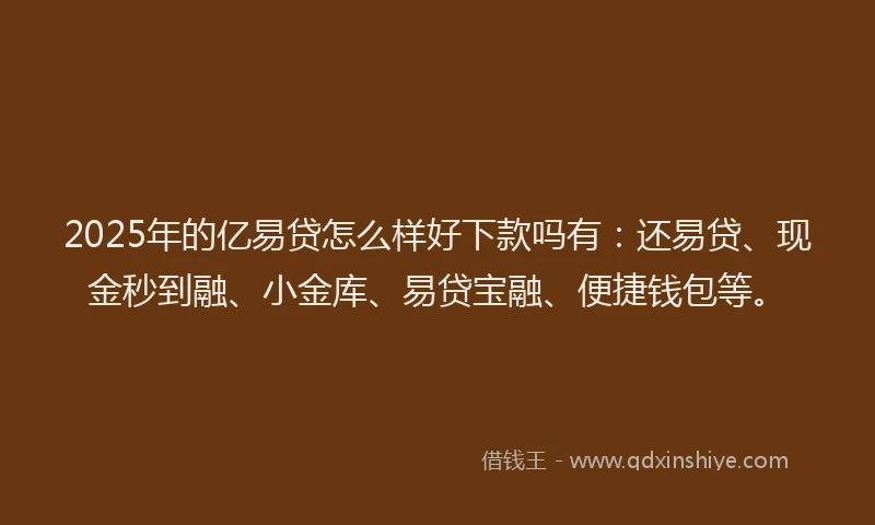 2025年的亿易贷怎么样好下款吗有：还易贷、现金秒到融、小金库、易贷宝融、便捷钱包等。