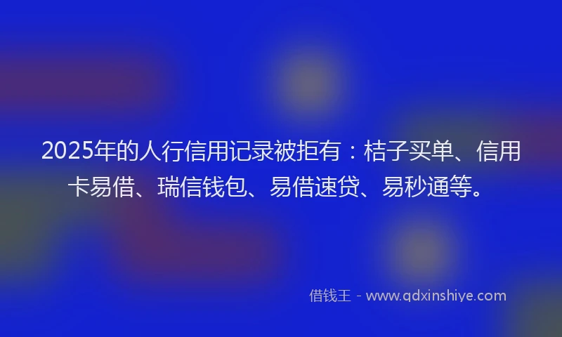 2025年的人行信用记录被拒有：桔子买单、信用卡易借、瑞信钱包、易借速贷、易秒通等。