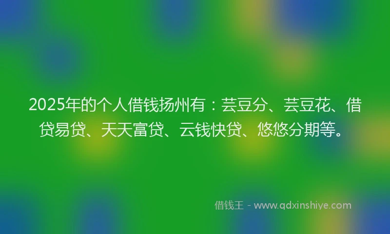 2025年的个人借钱扬州有：芸豆分、芸豆花、借贷易贷、天天富贷、云钱快贷、悠悠分期等。