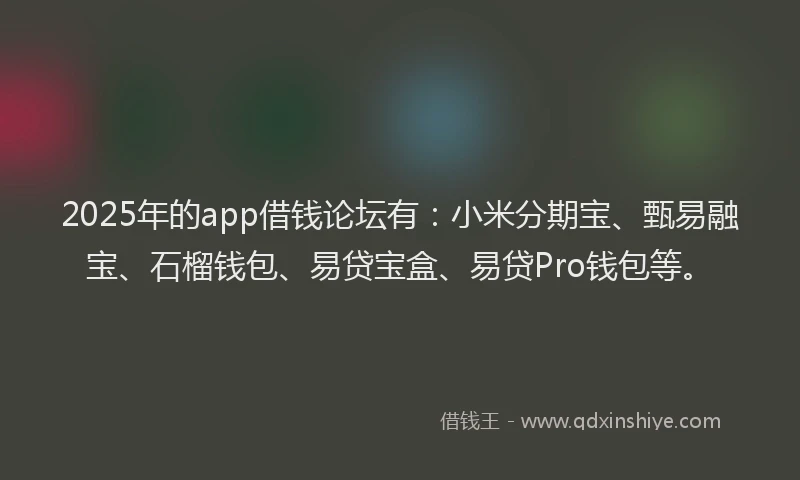 2025年的app借钱论坛有:小米分期宝、甄易融宝、石榴钱包、易贷宝盒、易贷Pro钱包等。
