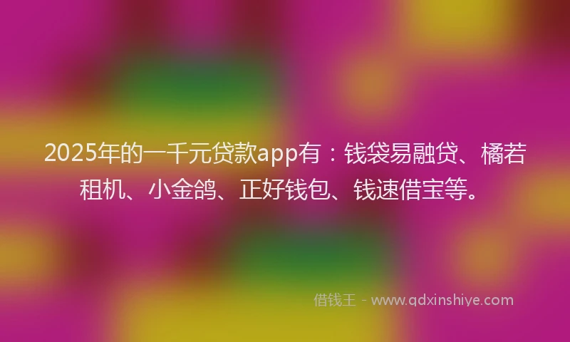 2025年的一千元贷款app有：钱袋易融贷、橘若租机、小金鸽、正好钱包、钱速借宝等。