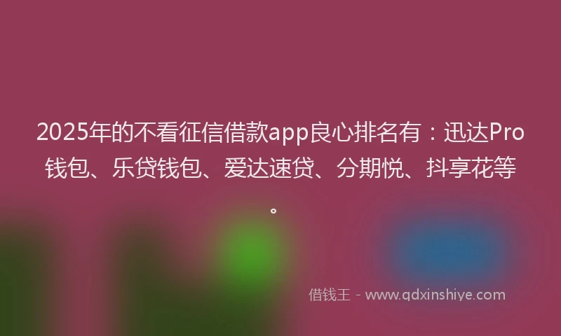2025年的不看征信借款app良心排名有：迅达Pro钱包、乐贷钱包、爱达速贷、分期悦、抖享花等。
