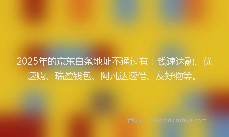 2025年的京东白条地址不通过有：钱速达融、优速购、瑞盈钱包、阿凡达速借、友好物等。