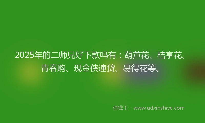 2025年的二师兄好下款吗有：葫芦花、桔享花、青春购、现金侠速贷、易得花等。