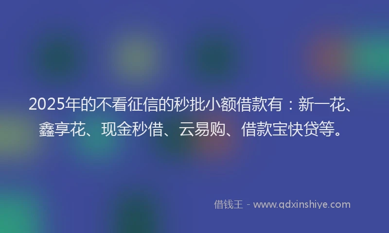 2025年的不看征信的秒批小额借款有：新一花、鑫享花、现金秒借、云易购、借款宝快贷等。