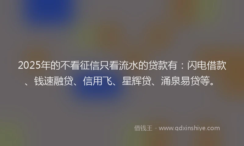 2025年的不看征信只看流水的贷款有：闪电借款、钱速融贷、信用飞、星辉贷、涌泉易贷等。