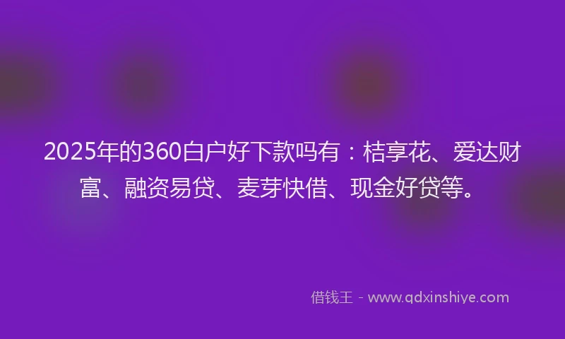2025年的360白户好下款吗有：桔享花、爱达财富、融资易贷、麦芽快借、现金好贷等。