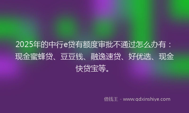 2025年的中行e贷有额度审批不通过怎么办有：现金蜜蜂贷、豆豆钱、融逸速贷、好优选、现金快贷宝等。