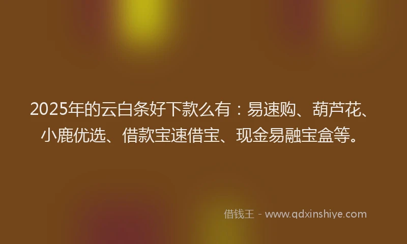 2025年的云白条好下款么有：易速购、葫芦花、小鹿优选、借款宝速借宝、现金易融宝盒等。