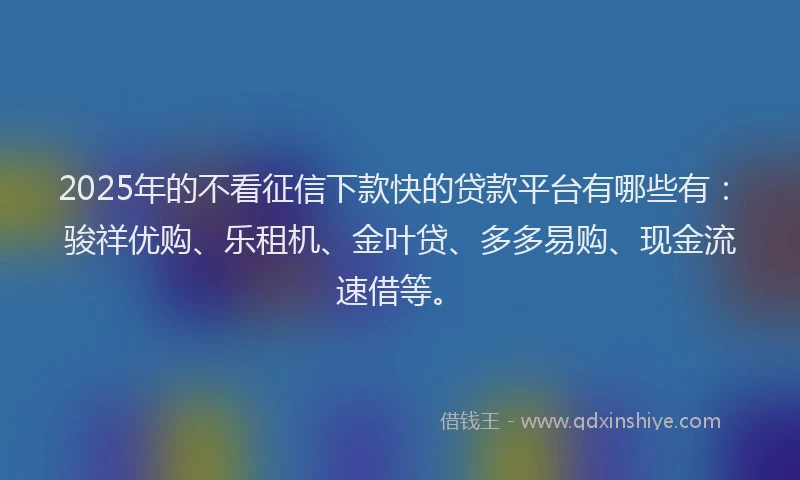 2025年的不看征信下款快的贷款平台有哪些有：骏祥优购、乐租机、金叶贷、多多易购、现金流速借等。