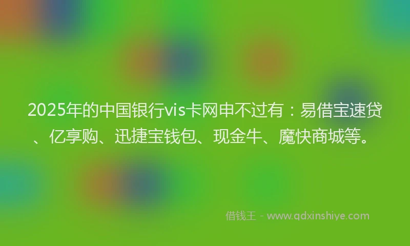 2025年的中国银行vis卡网申不过有：易借宝速贷、亿享购、迅捷宝钱包、现金牛、魔快商城等。