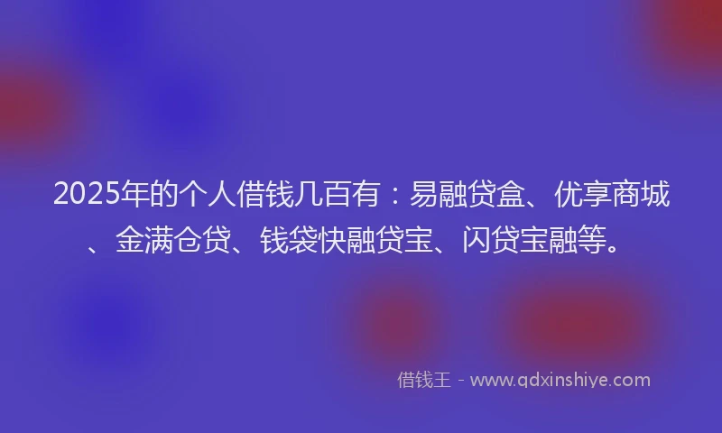 2025年的个人借钱几百有：易融贷盒、优享商城、金满仓贷、钱袋快融贷宝、闪贷宝融等。