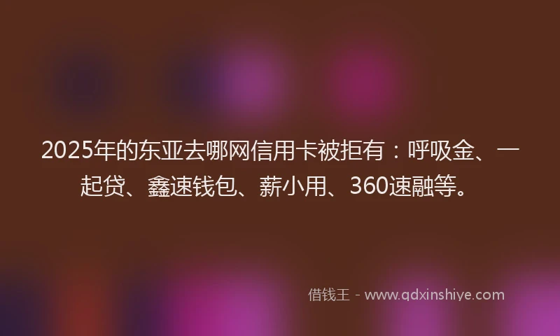 2025年的东亚去哪网信用卡被拒有：呼吸金、一起贷、鑫速钱包、薪小用、360速融等。