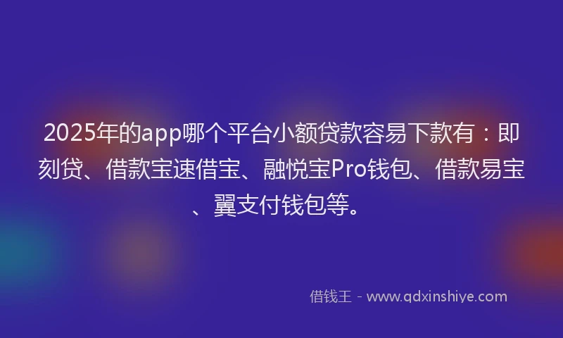 2025年的app哪个平台小额贷款容易下款有：即刻贷、借款宝速借宝、融悦宝Pro钱包、借款易宝、翼支付钱包等。
