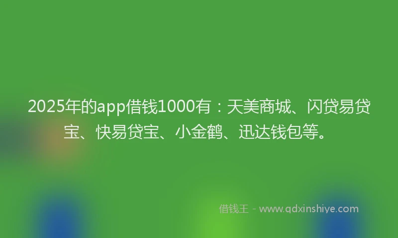 2025年的app借钱1000有：天美商城、闪贷易贷宝、快易贷宝、小金鹤、迅达钱包等。