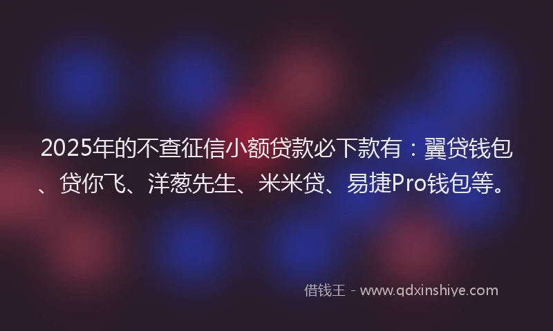 2025年的不查征信小额贷款必下款有：翼贷钱包、贷你飞、洋葱先生、米米贷、易捷Pro钱包等。