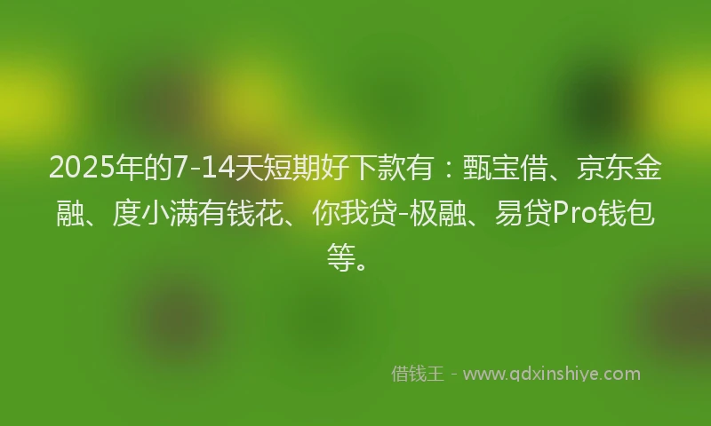 2025年的7-14天短期好下款有：甄宝借、京东金融、度小满有钱花、你我贷-极融、易贷Pro钱包等。