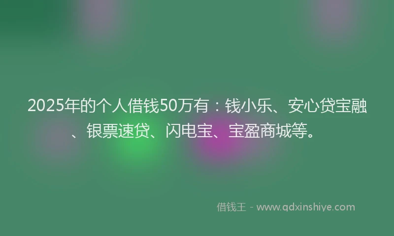2025年的个人借钱50万有：钱小乐、安心贷宝融、银票速贷、闪电宝、宝盈商城等。