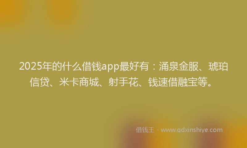 2025年的什么借钱app最好有：涌泉金服、琥珀信贷、米卡商城、射手花、钱速借融宝等。