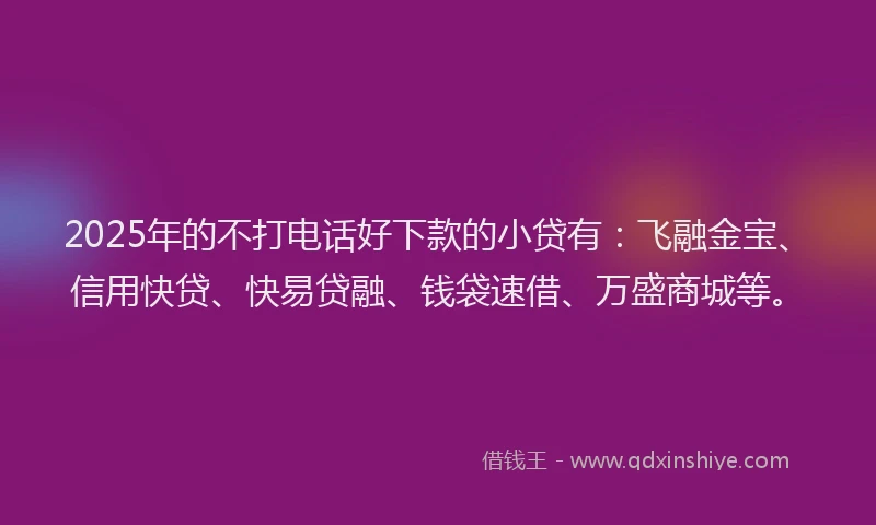 2025年的不打电话好下款的小贷有：飞融金宝、信用快贷、快易贷融、钱袋速借、万盛商城等。