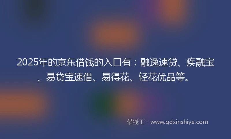 2025年的京东借钱的入口有：融逸速贷、疾融宝、易贷宝速借、易得花、轻花优品等。